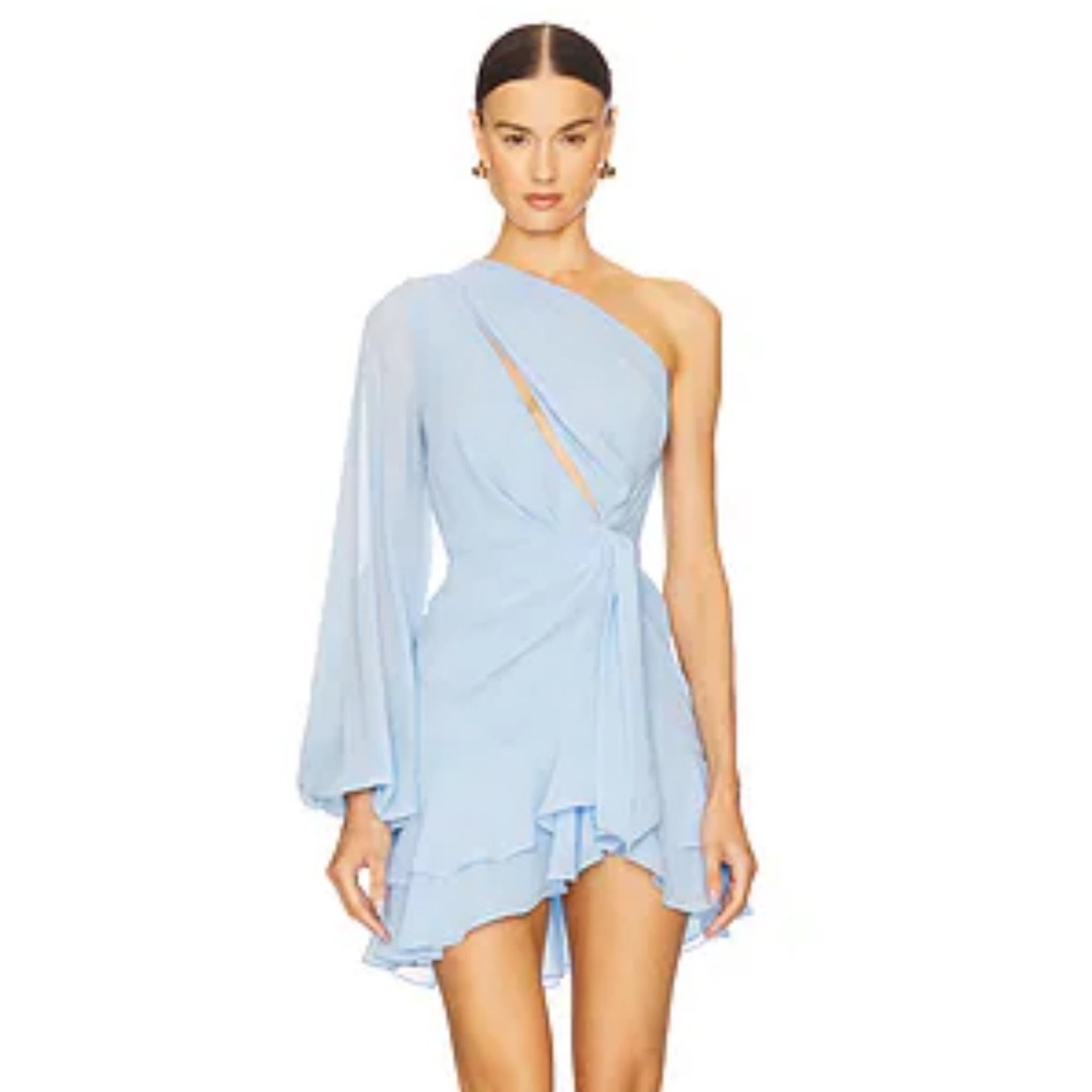 Michael Costello One-Shoulder Sky Blue Dress